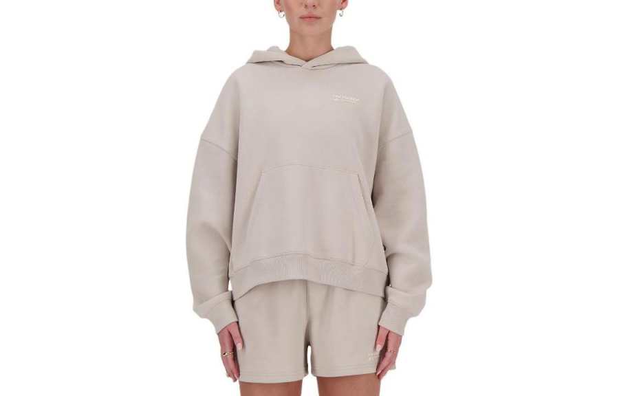 New Balance New Balance Linear Heritage Brushed Back Fleece Hoodie Sweatshirt Women's Beige