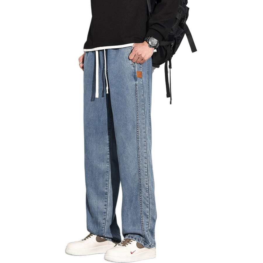 Tonlion Jeans Men's Dark Denim Blue Moderate Wide Leg Pants