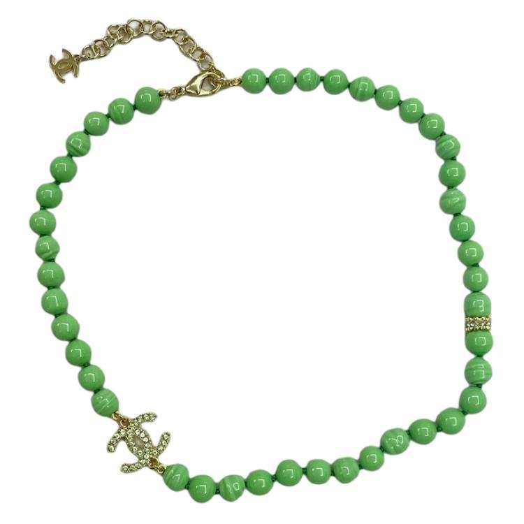 CHANEL CC Rhinestone, Pearl Necklaces Women's Green