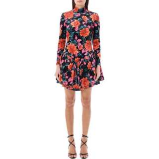 Rotate Velvet Orange Printed Mini Ls Dress
