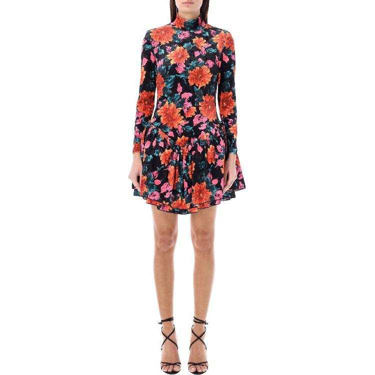 Rotate Velvet Orange Printed Mini Ls Dress