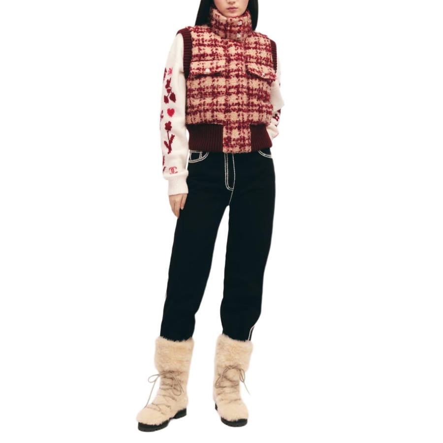 CHANEL COCO NEIGE 24 Fall Winter Vest Women's Beige/Burgundy