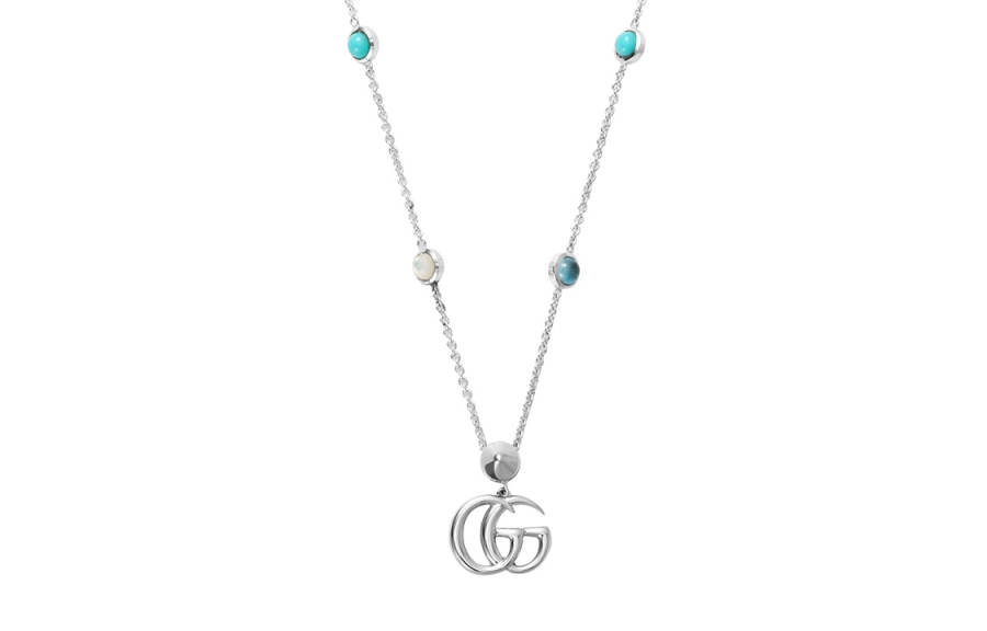 GUCCI 2000 2025 Sterling Double G Mother Of Pearl Pendant Necklace Costume Necklace