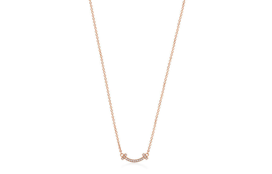 Tiffany & CO. 2000-2020s 18K rose gold T Smile diamond necklace