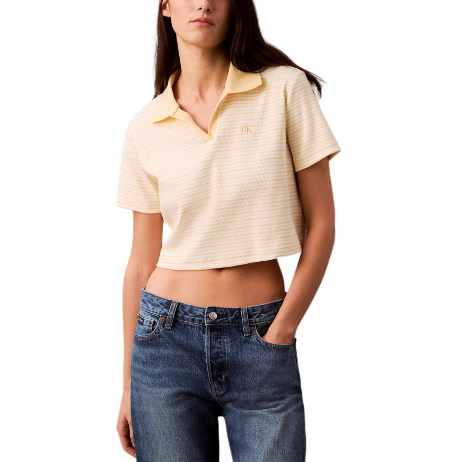 CALVIN KLEIN Polo Shirt Women's Yellow Stripes