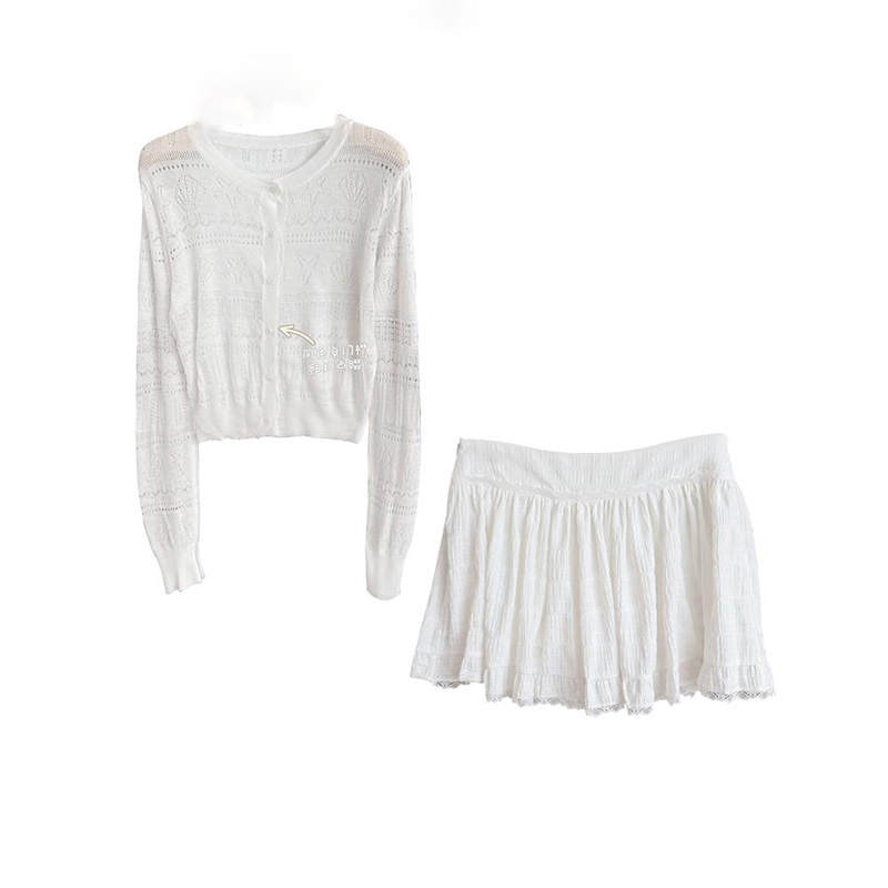 MARIE·COCO Two Piece Skirt Sets Women's White Top+Skirt Crew Neck Moderate Short