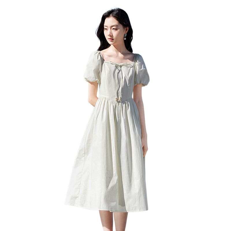 XIANGYING Short Sleeved Dress Women's Beige