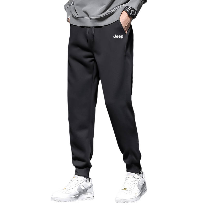 Jeep Solid Color Minimalist Style Logo Print Fleece Lined Thermal Sports Lace Up Elastic Cuff Casual Pants Sweatpants