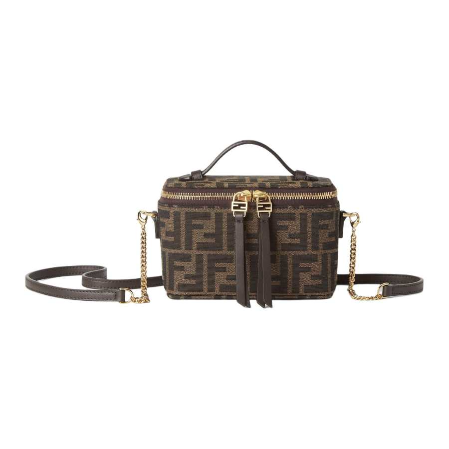 FENDI Jacquard Fabric Lunch Bag, Makeup Bag, Shoulder Bag, Crossbody Bag, Handbag Mini Women's Brown