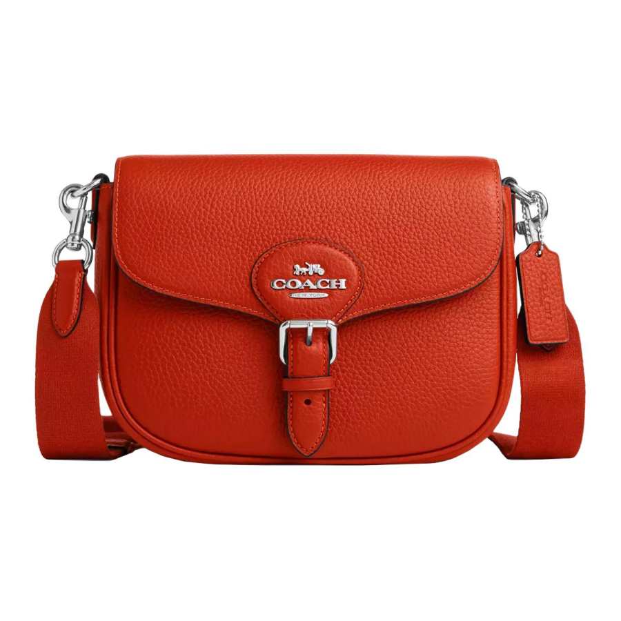 COACH Amelia Soft Pebbled Leather Crossbody Bag, Shoulder Bag Medium Women's Orange Red
