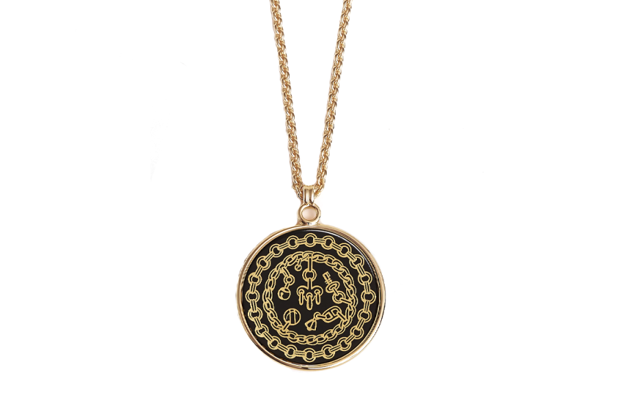 HERMES Medaille Chaines Et Gris Gris Enamel, Gilded Necklaces Women's Gold