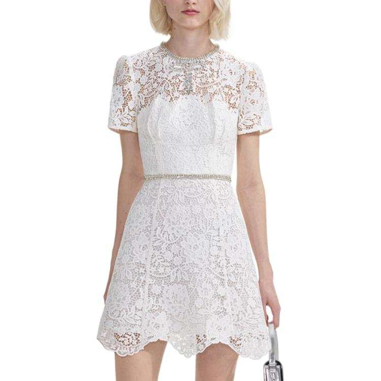 Self-portrait Self portrait Short Sleeved Dress Women's Pure White