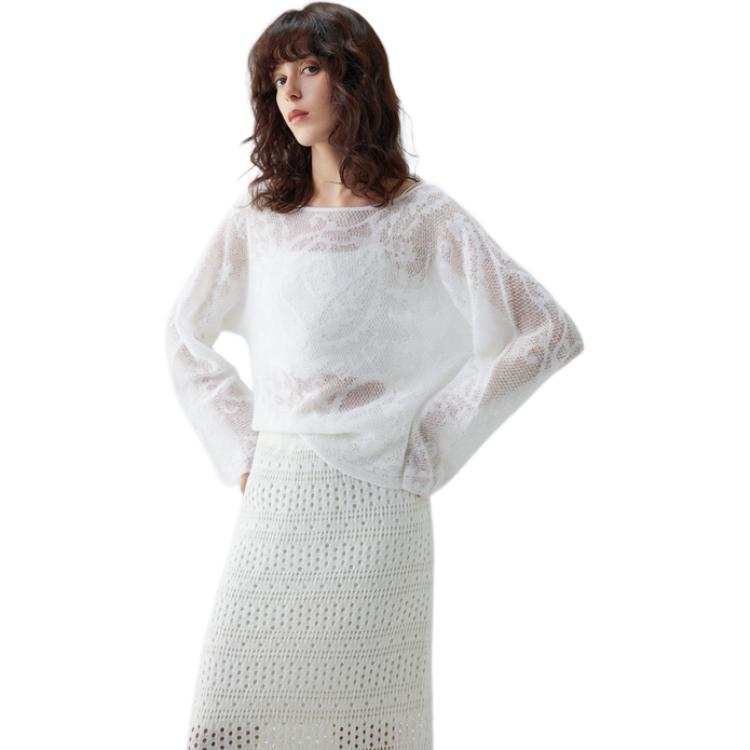 ELLE Knitwear Women's Ecru Boat Neck Thin
