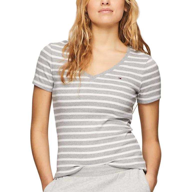 Tommy Hilfiger T Shirt Women's Light Gray & White Stripes