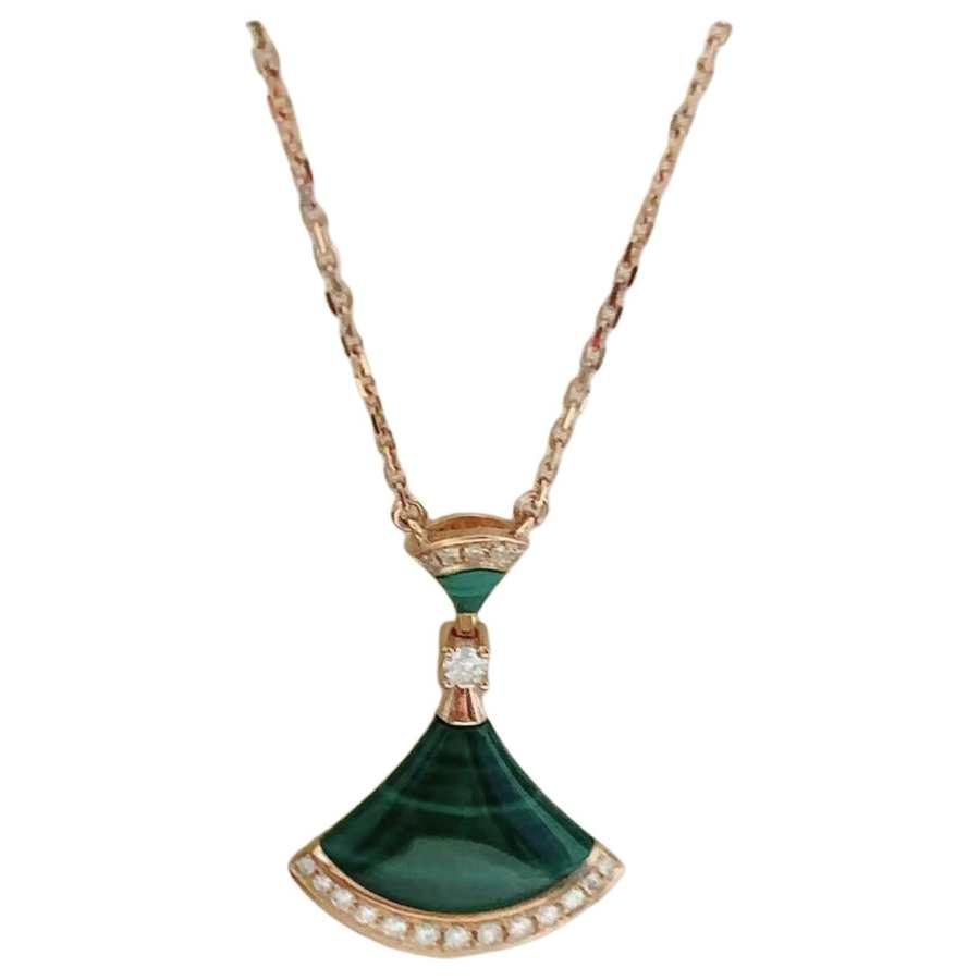 BVLGARI Divas' Dream Series Malachite Diamond Necklaces Unisex Green