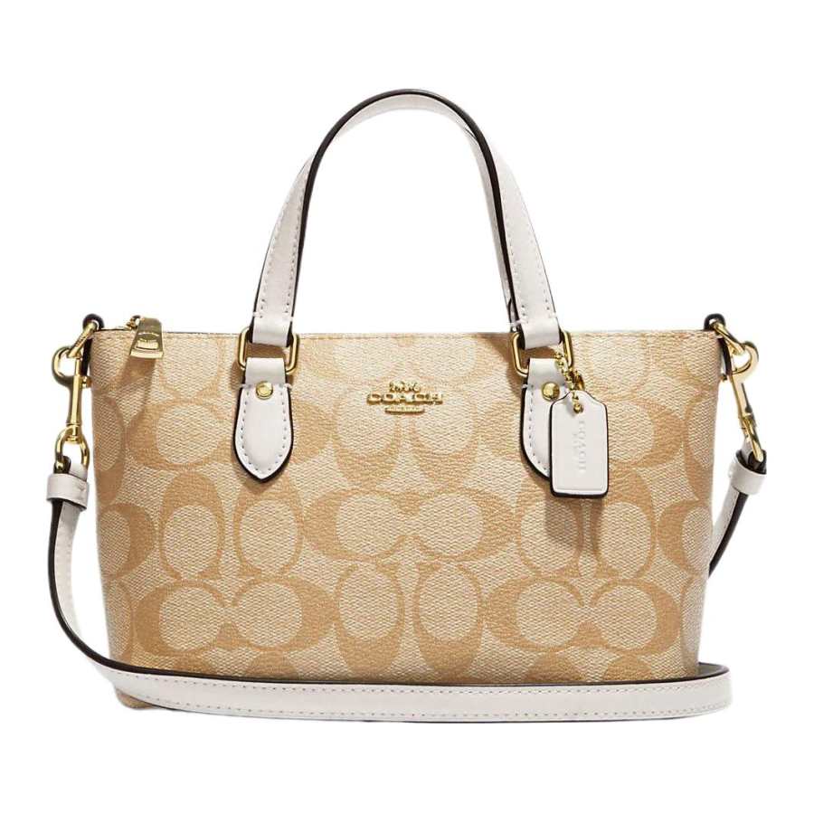 COACH Gallery Canvas With Leather Handbag, Shoulder Bag, Crossbody Bag Small Women's Khaki & White