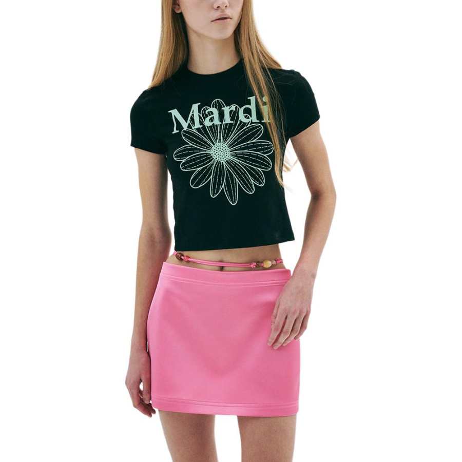 MARDI MERCREDI SS25 CROPPED TSHIRT FLOWERMARDI_BLACK MINT Crop Top Korean Style Women's Black/Mint