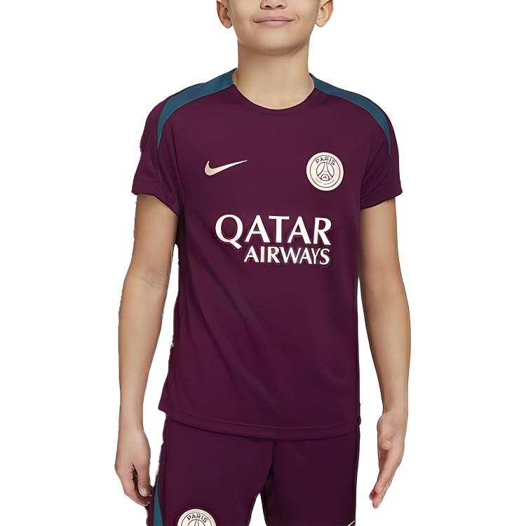 Nike Nike Dri Fit T Shirt Paris Saint Germain Strike Football Short Sleeve Knit Top Bordeaux Red Teenagers