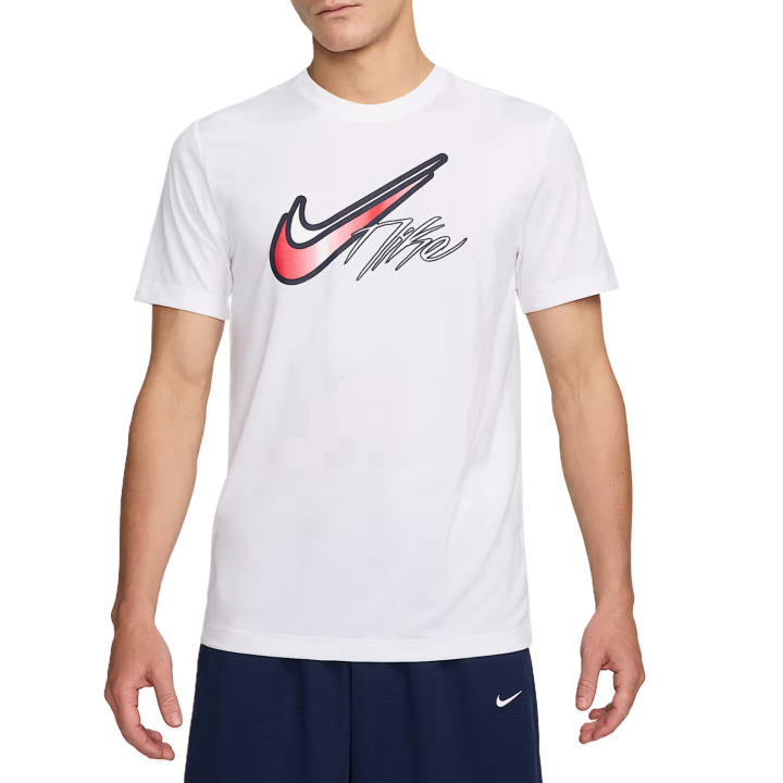 Nike Nike Dri Fit T Shirts Men's White Crew Neck Moderate Straight Fit