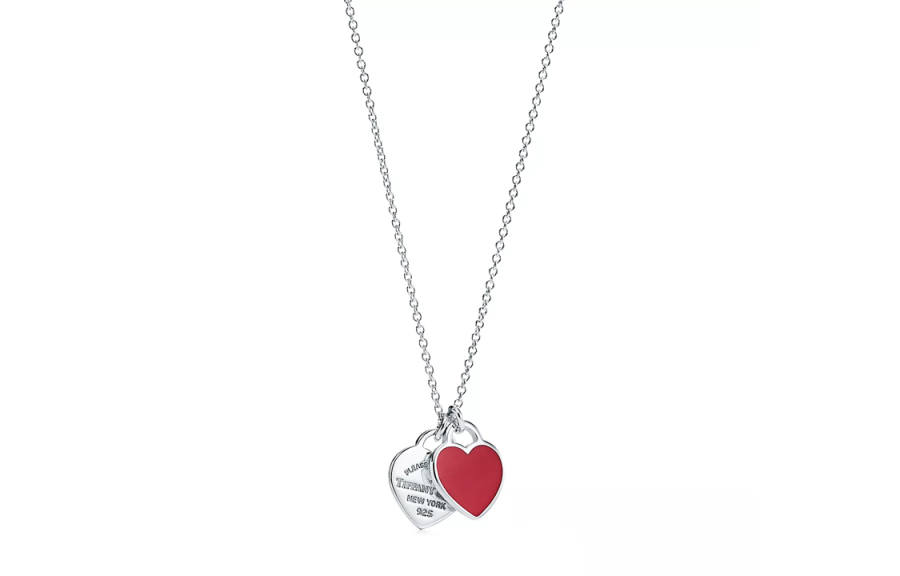 TIFFANY & CO. Return To Tiffany Collection 925 Sterling Silver, Enamel Collarbone Necklace Women's Red