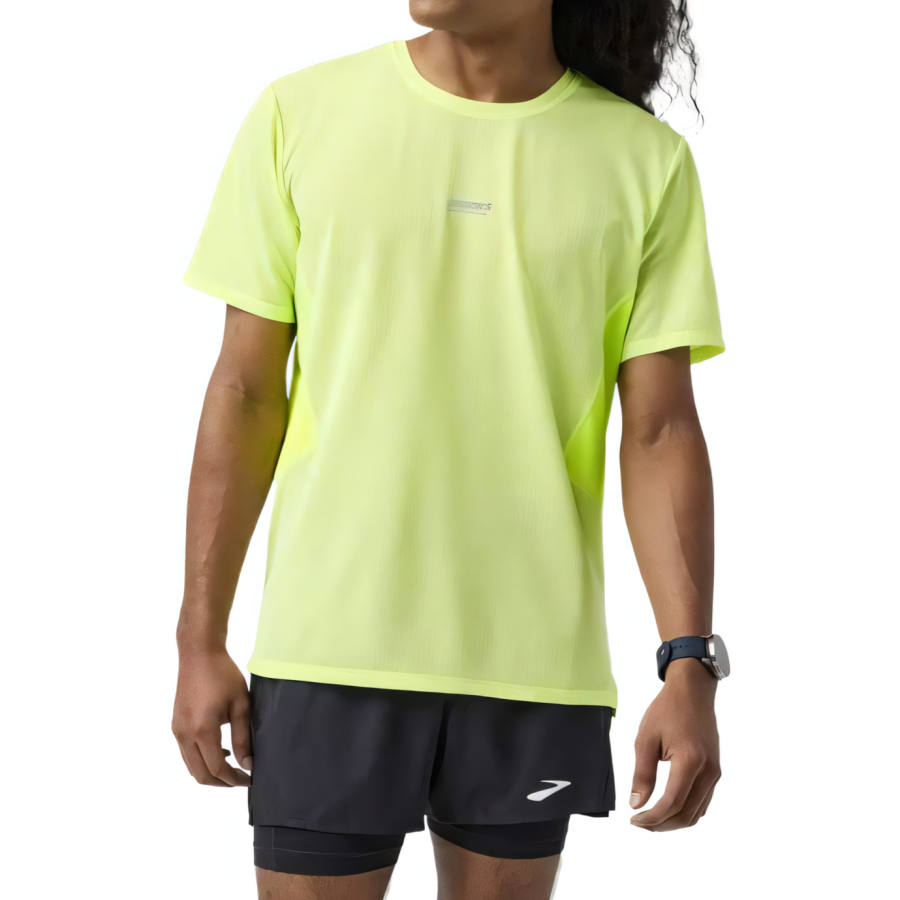 Brooks T Shirts Men's Light Yellow Crew Neck Moderate Straight Fit