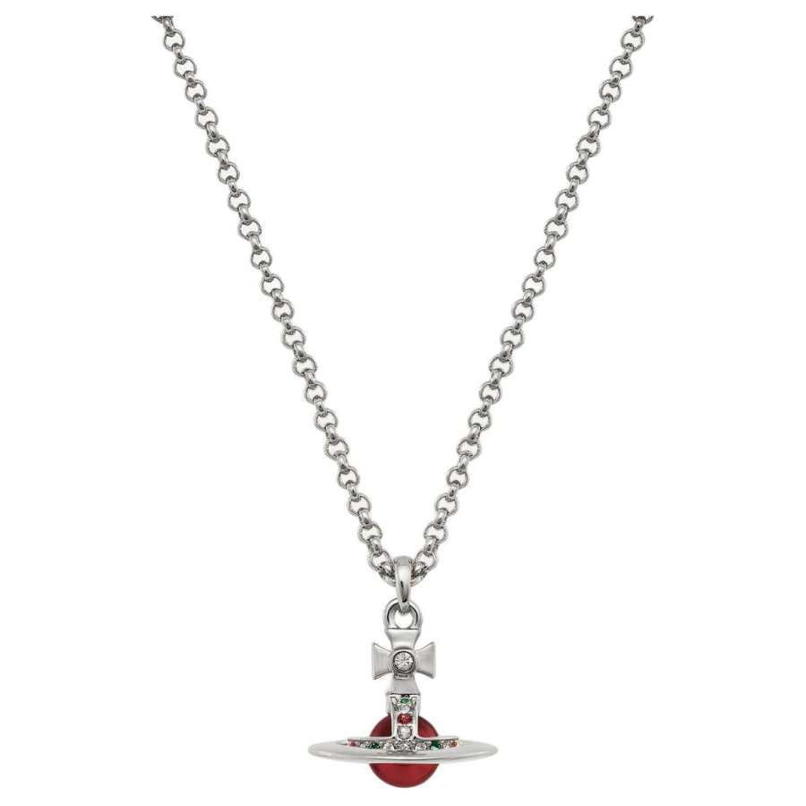 Vivienne Westwood Brass Little Red Ball, 3D Effect Saturn Pendant Necklace Women's Silver/Red