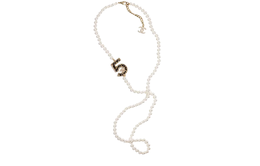 CHANEL 23 Spring Summer Metal, Glazed Pearls, Lambskin, Rhinestone Necklaces Women's White