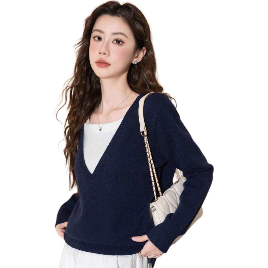 BALENO Knitwear Women's V Neck Moderate Mock Two Piece