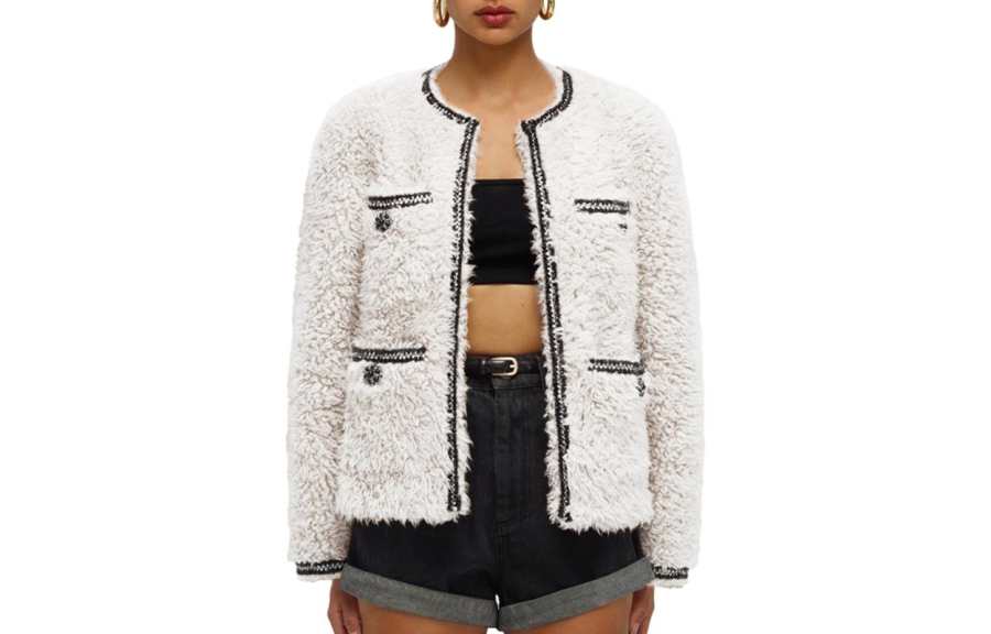 Self-portrait Self portrait Velvet feel Coat Women's Pure White
