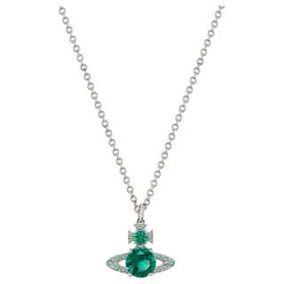 Vivienne Westwood Brass Cubic Zirconia Crystal Saturn Styling Emerald Green Necklace Unisex Silver/Green