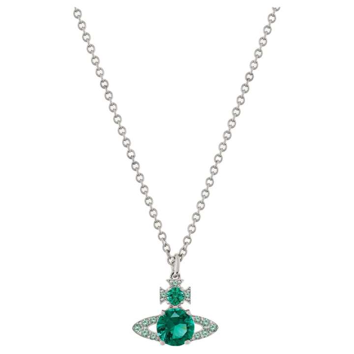 Vivienne Westwood Vivienne Westwood Brass Cubic Zirconia Crystal Saturn Styling Emerald Green Necklace Unisex Silver/Green