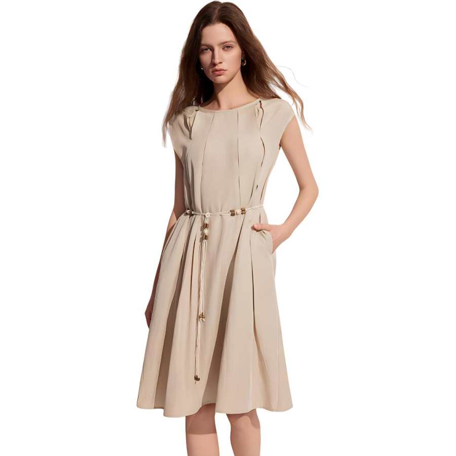 ELLE Short Sleeved Dress Women's Light Khaki