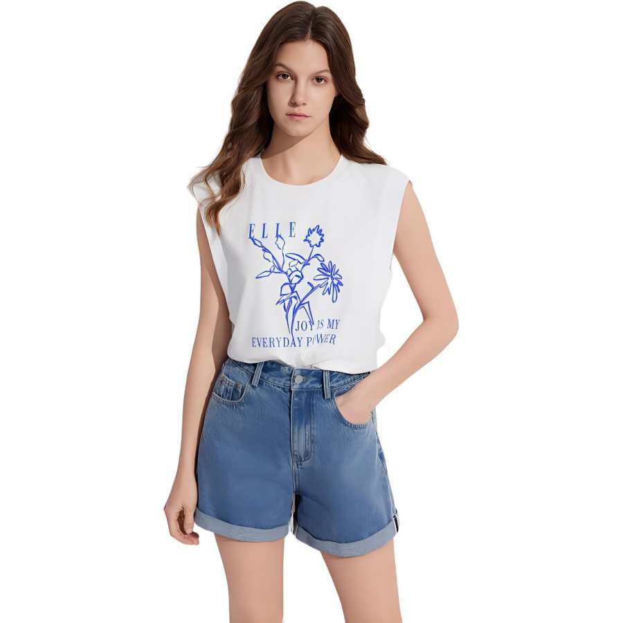 ELLE T Shirts Women's Crew Neck Moderate Straight Fit