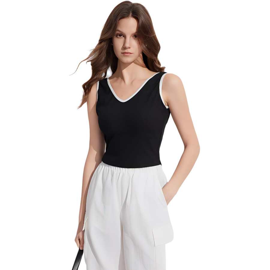 ELLE Tank Tops Women's Black V Neck Moderate Other