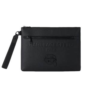 KARL LAGERFELD / Karl Lagerfeld Jeans Cow Leather With Fabric Clutch Men's Black