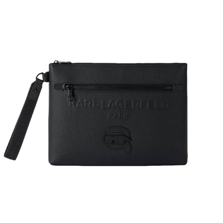 KARL LAGERFELD / Karl Lagerfeld Jeans Cow Leather With Fabric Clutch Men's Black