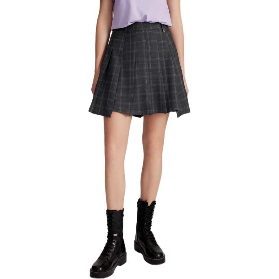 ELLE Casual Short Skirts Women's Gray Plaid