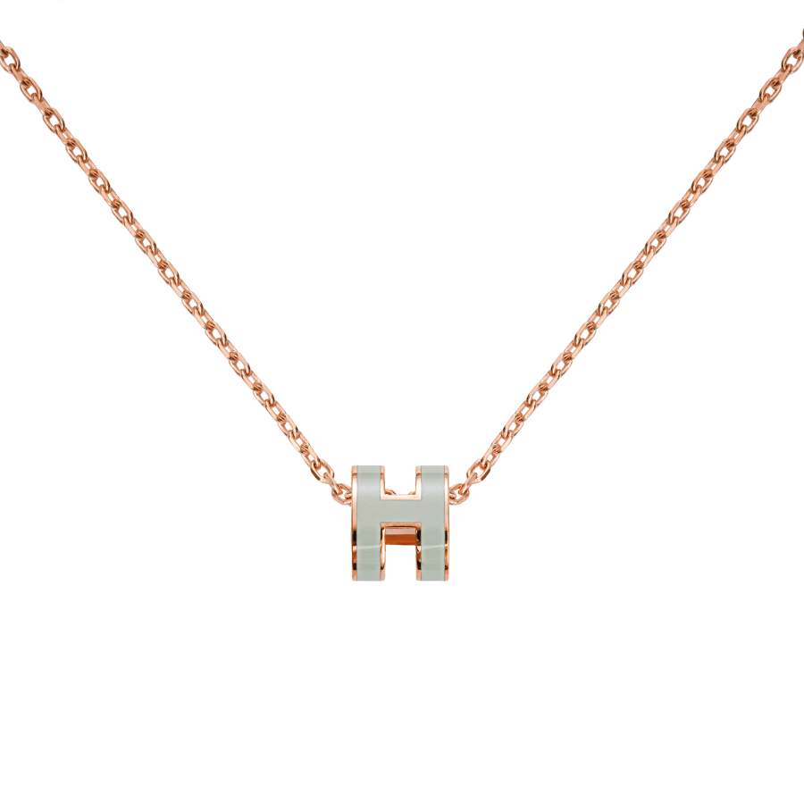 HERMES POP H Necklaces Women's Pendant Bubble Green, Chain Rose Gold