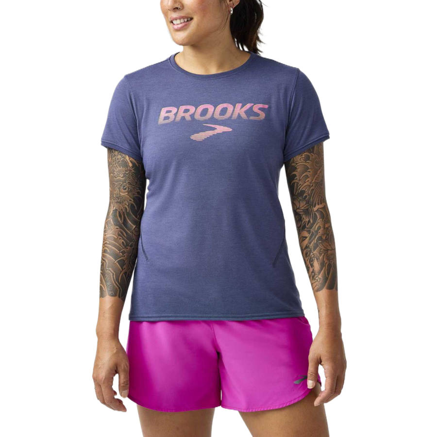 Brooks T Shirts Women's Night Shadow Blue Crew Neck Thin