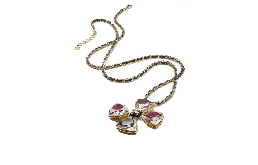 CHANEL Metal, Rhinestone, Tweed, Resin, Calfskin Necklaces Women's Black