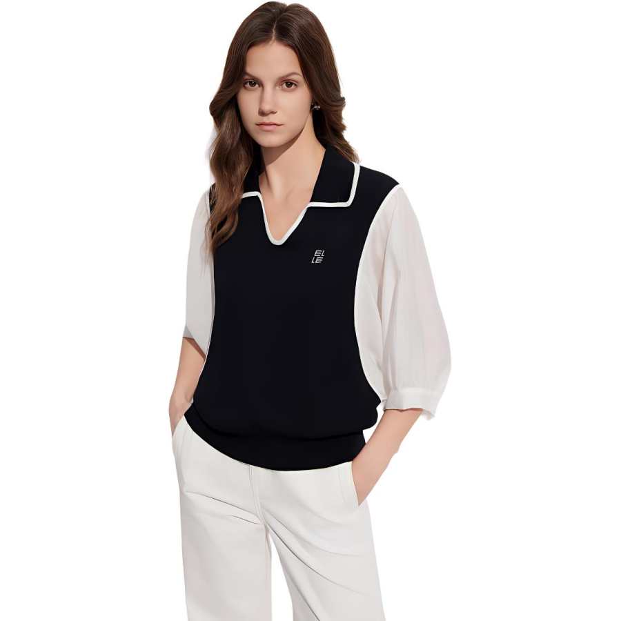 ELLE Knitwear Women's Black Lapel Thin