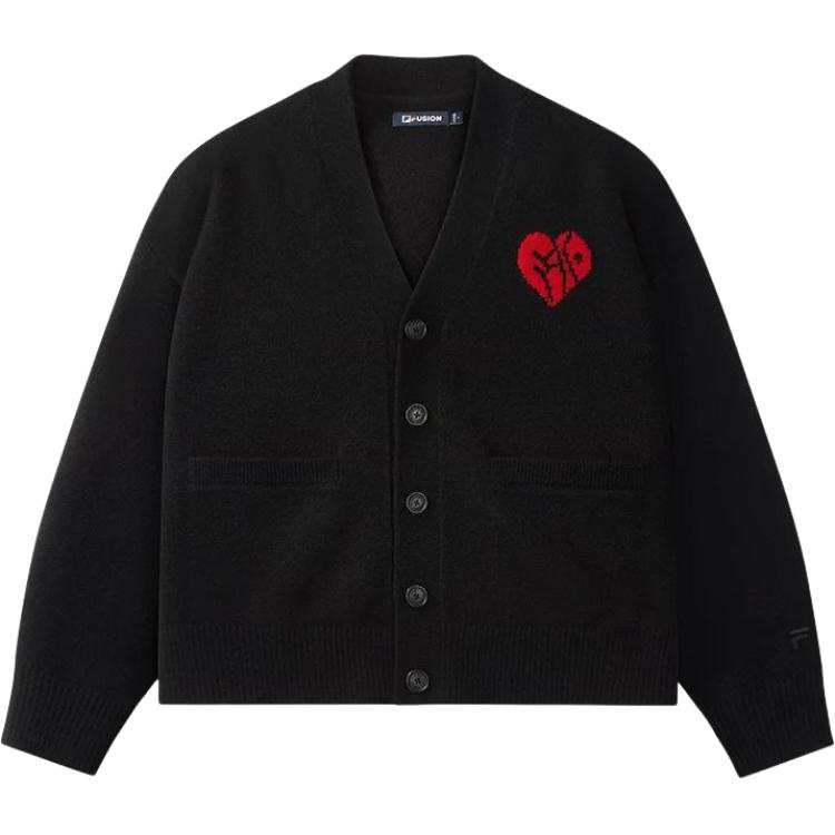 FILA FUSION Sweaters Unisex Jet Black BK V Neck Moderate Cardigan