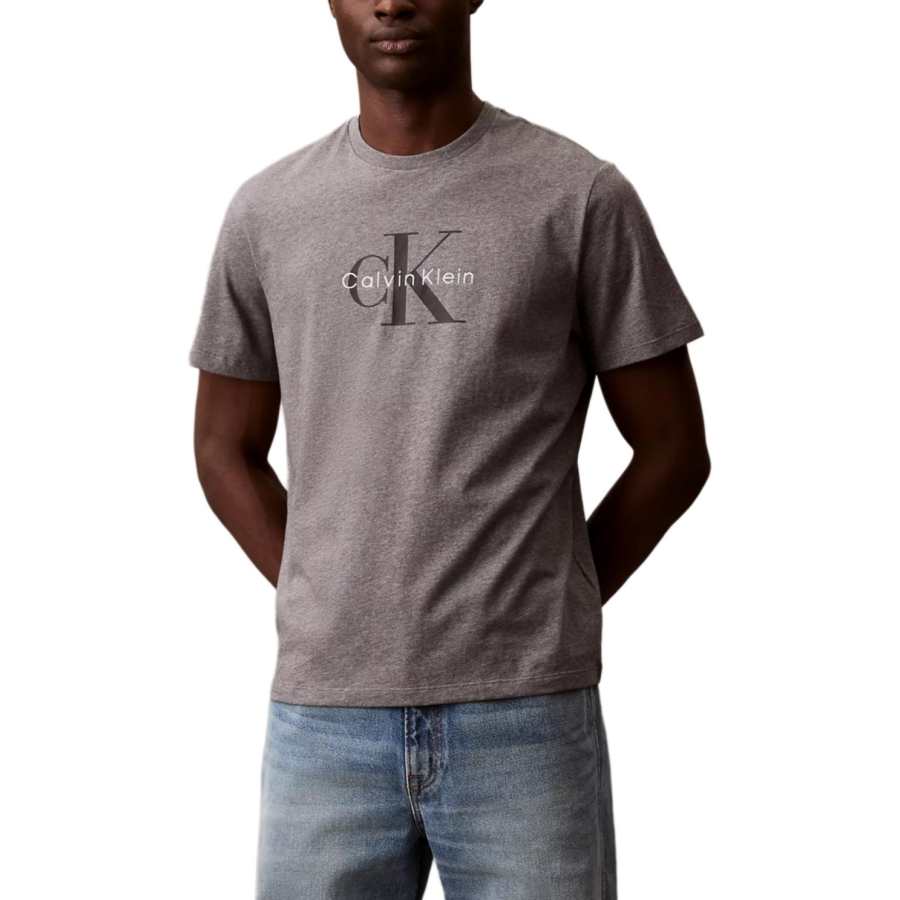 Calvin Klein T Shirts Men's Medium Gray Mixed Color Crew Neck Moderate