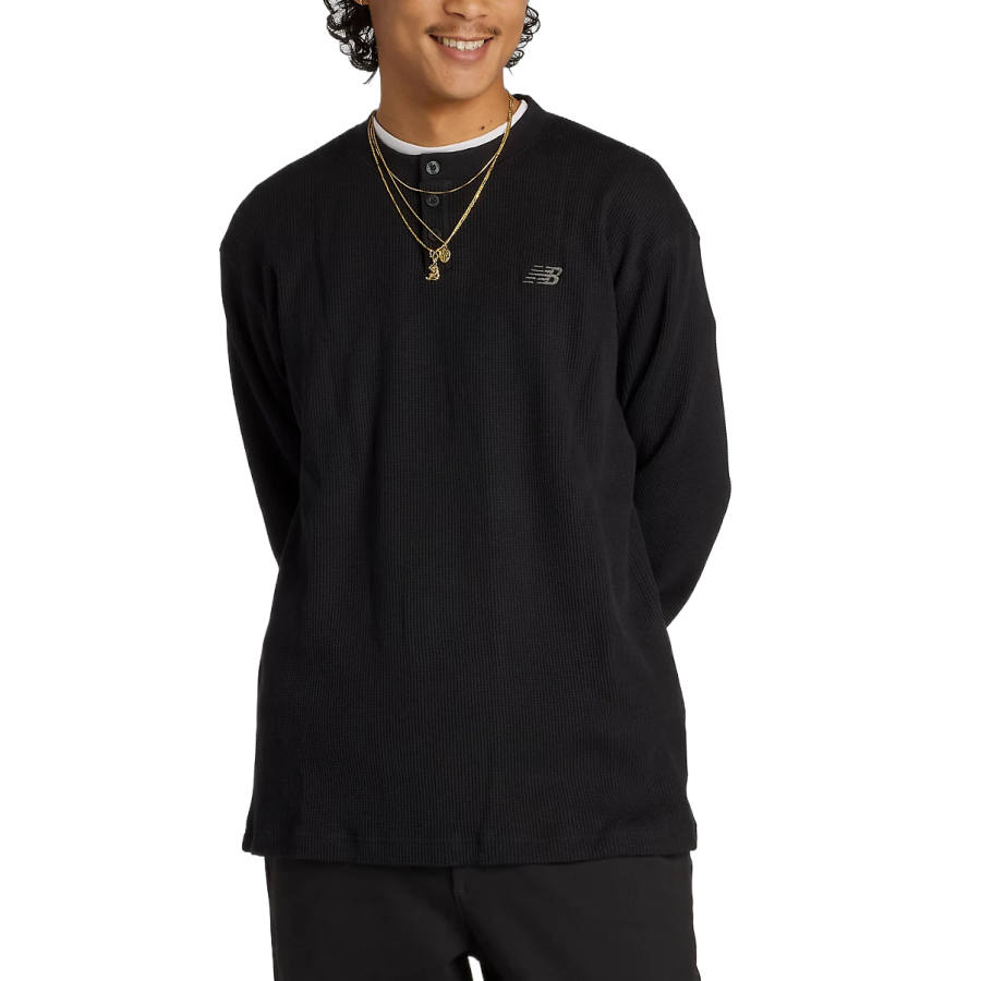 New Balance New Balance NB T Shirts Men's Black Henry Collar Moderate Straight Fit