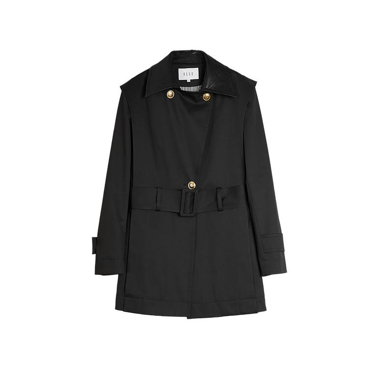 ELLE Trench Coats Women's Black Lapel Moderate