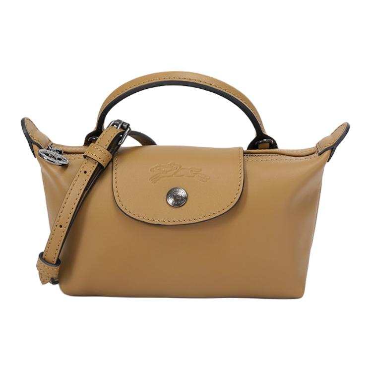 LONGCHAMP Le Pliage Xtra Cow Leather Dumpling Bag, Shoulder Bag, Crossbody Bag, Handbag Mini Unisex Camel