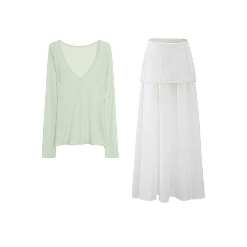 MARIE·COCO Two Piece Skirt Sets Women's V Neck Thin Long
