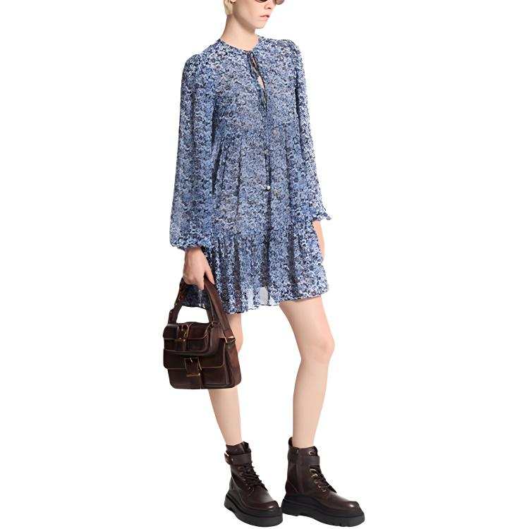 MICHAEL KORS Floral Print Georgette Tie-Neck Dress
