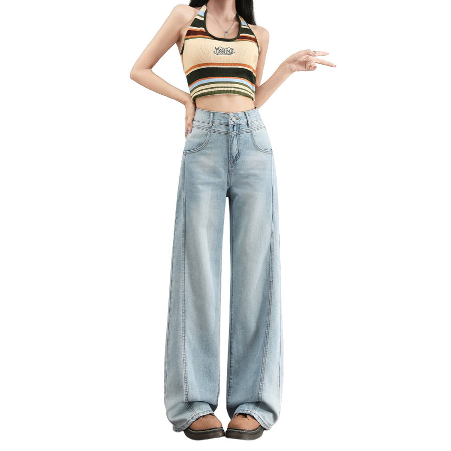 BALENO Jeans Women's Light Blue Tencel Lightweight Thin Wide Leg Pants