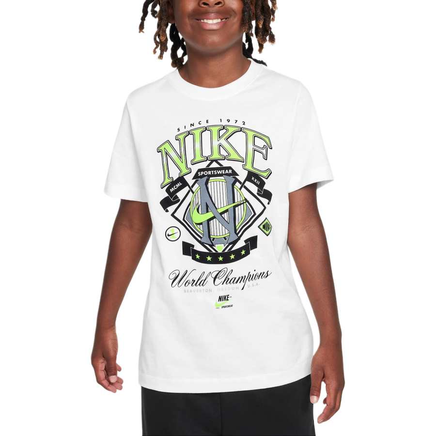 Nike Nike Sportswear T Shirt White/Yellow Green Teenagers